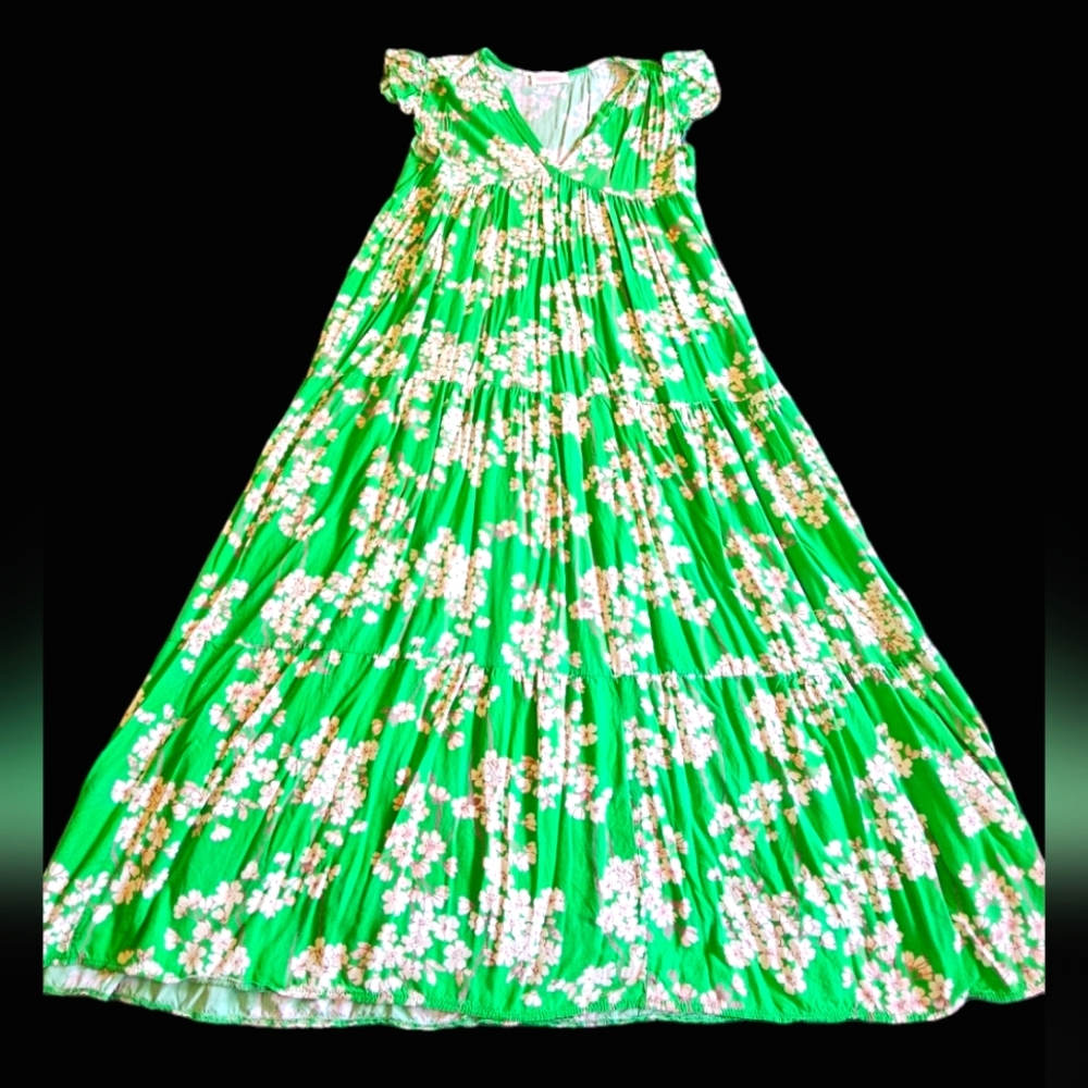 Banditas‎ from Marseille Dopamine Art Maximalist Bright Green Floral dress sz M